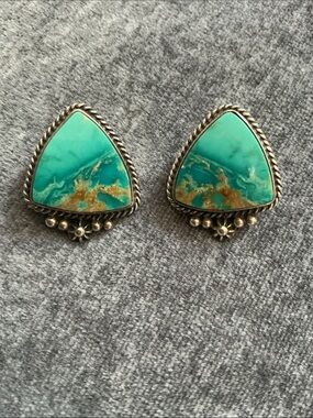 Andy Cadman Navajo Sterling Silver Natural Turquoise Post Earrings